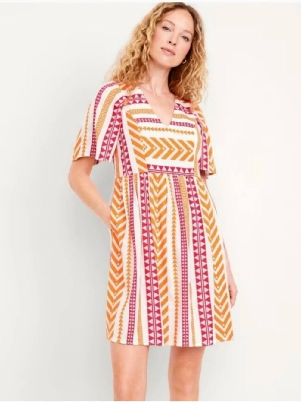 Old Navy Pink Jacquard Mini Swing Dress Women’s Tribal Boho Summer Feminine